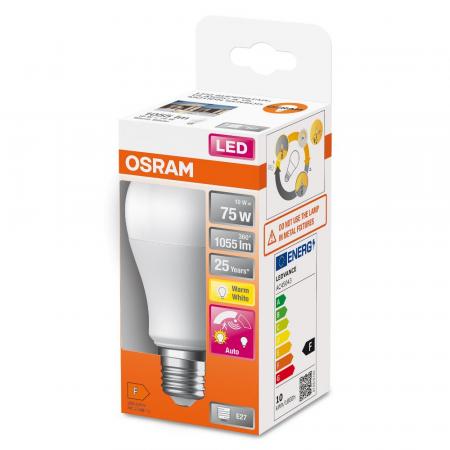 Osram E27 LED Classic A 75 Motion Sensor mit Automatikfunktion Dämmerung & Bewegung 10W wie 75W warmweiß